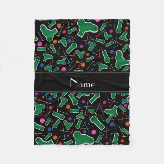 名パーソナライズされた前はブラックミニゴルフ フリースブランケット (正面)