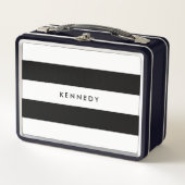 名パーソナライズされた前を白黒に追加すストライプる メタルランチボックス (正面)