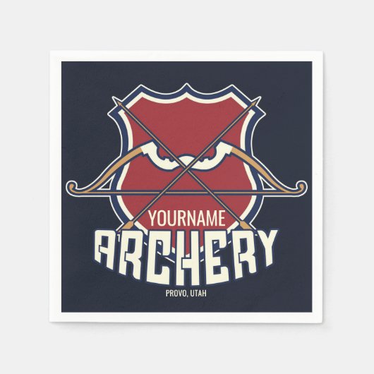名パーソナライズされた前アーチェリースポーツ反曲弓矢 スタンダードカクテルナプキン (正面)
