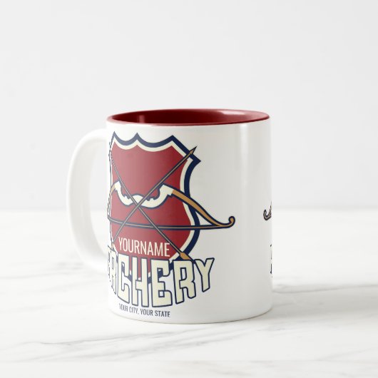 名パーソナライズされた前アーチェリースポーツ反曲弓矢 ツートーンマグカップ (正面左)