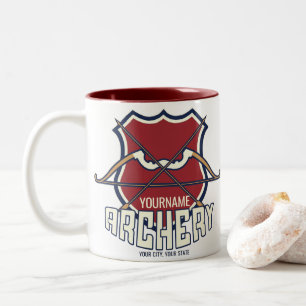 名パーソナライズされた前アーチェリースポーツ反曲弓矢 ツートーンマグカップ