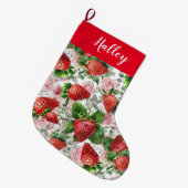名パーソナライズされた前イチゴフローラ ラージクリスマスストッキング (正面 (吊り時))