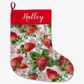 名パーソナライズされた前イチゴフローラ ラージクリスマスストッキング (正面)