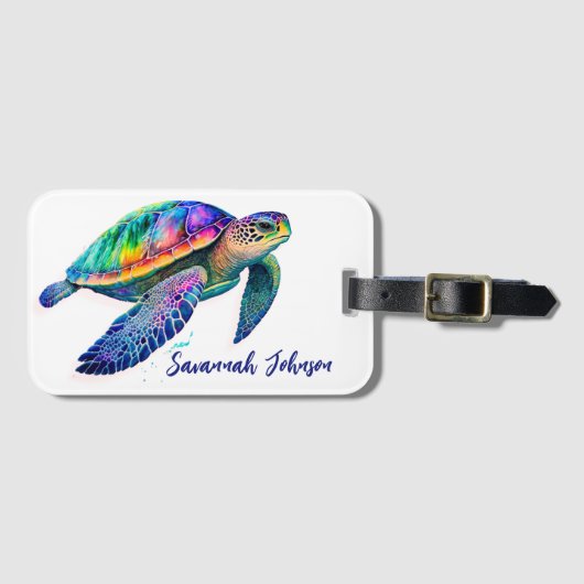 名パーソナライズされた前ウミガメビーチライフ海 ラゲッジタグ (正面横)