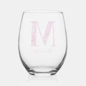 名パーソナライズされた前エレガントピンクフローラモノグラム「M」 ステムなしワイングラス (裏面)