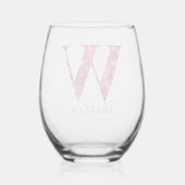 名パーソナライズされた前エレガントピンクフローラモノグラム「W」 ステムなしワイングラス (裏面)