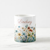 名パーソナライズされた前エレガント色フローラ贈り物 コーヒーマグカップ (中央)
