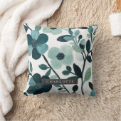名パーソナライズされた前エレガント青アクアフローラつる植物 クッション (ブランケット)