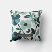 名パーソナライズされた前エレガント青アクアフローラつる植物 クッション (裏面)