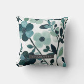 名パーソナライズされた前エレガント青アクアフローラつる植物 クッション (正面)
