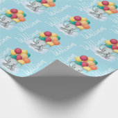 名パーソナライズされた前エレファント男の赤ちゃんBalloons Blue ラッピングペーパー (角)
