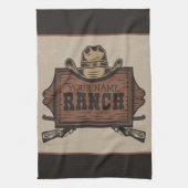 名パーソナライズされた前カウボーイガンズウェスタンランチサイン キッチンタオル (縦)