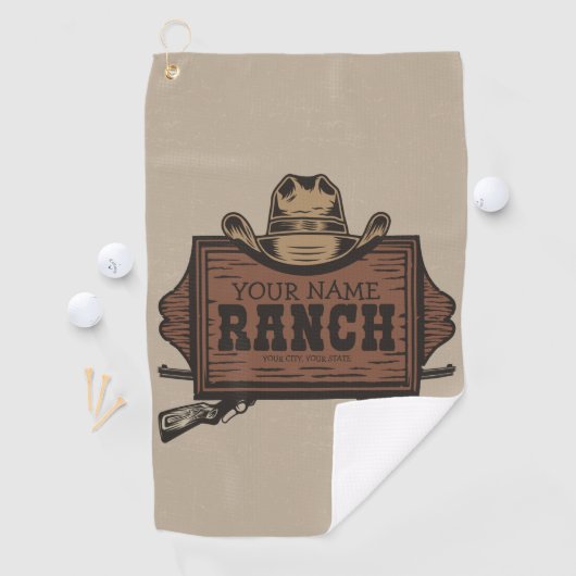 名パーソナライズされた前カウボーイガンズウェスタンランチサイン ゴルフタオル (インサイチュ)