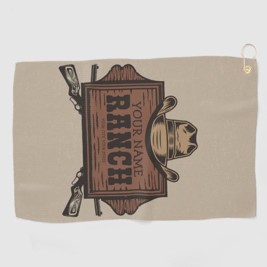 名パーソナライズされた前カウボーイガンズウェスタンランチサイン ゴルフタオル (横)