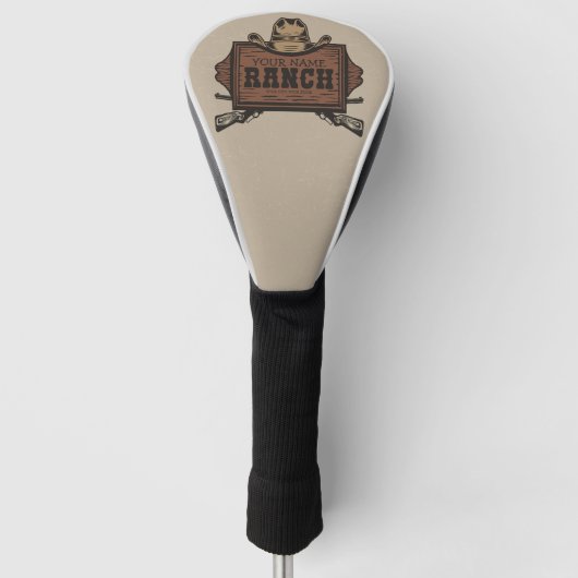 名パーソナライズされた前カウボーイガンズウェスタンランチサイン ゴルフヘッドカバー (正面)