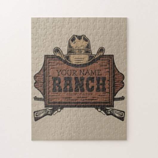名パーソナライズされた前カウボーイガンズウェスタンランチサイン ジグソーパズル (縦)