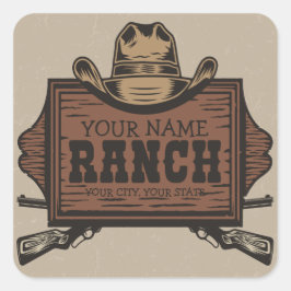 名パーソナライズされた前カウボーイガンズウェスタンランチサイン スクエアシール