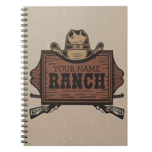名パーソナライズされた前カウボーイガンズウェスタンランチサイン ノートブック (正面)