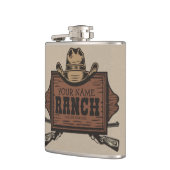 名パーソナライズされた前カウボーイガンズウェスタンランチサイン フラスク (左)