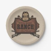 名パーソナライズされた前カウボーイガンズウェスタンランチサイン ペーパープレート (正面)