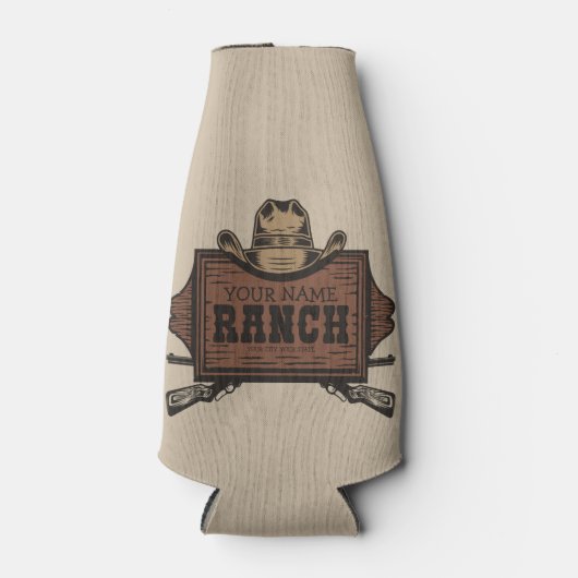 名パーソナライズされた前カウボーイガンズウェスタンランチサイン ボトルクーラー (正面)