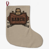 名パーソナライズされた前カウボーイガンズウェスタンランチサイン ラージクリスマスストッキング (正面)