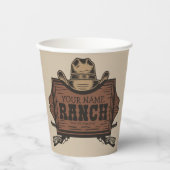 名パーソナライズされた前カウボーイガンズウェスタンランチサイン 紙コップ (正面)