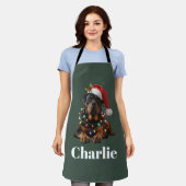 名パーソナライズされた前カスタムロットワイラードッグクリスマス エプロン (着用した状態)