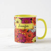 名パーソナライズされた前カラフルSummer Zinnias Mug