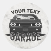 名パーソナライズされた前クラシック名マッスルカーガレージレトロ ラウンドシール (正面)