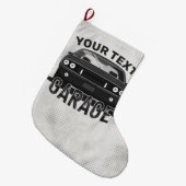 名パーソナライズされた前クラシック名マッスルカーガレージレトロ ラージクリスマスストッキング (正面 (吊り時))