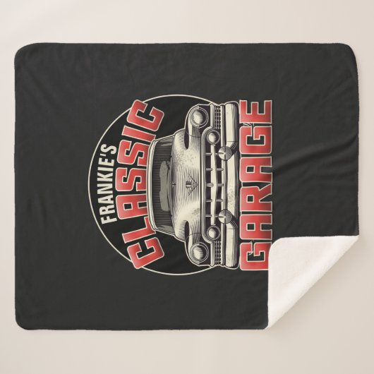 名パーソナライズされた前クラシック車ガレージカスタムショップ シェルパブランケット (正面(横))