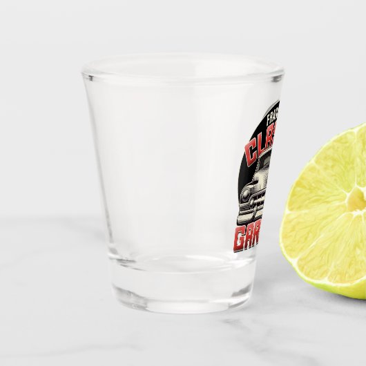 名パーソナライズされた前クラシック車ガレージカスタムショップ ショットグラス (左)