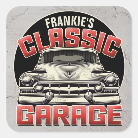 名パーソナライズされた前クラシック車ガレージカスタムショップ スクエアシール (正面)