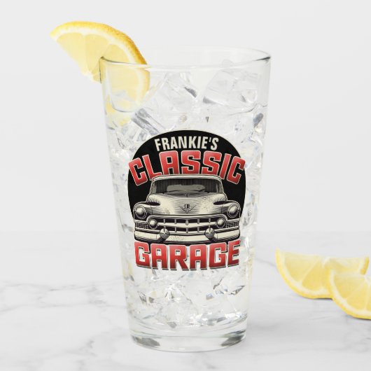 名パーソナライズされた前クラシック車ガレージカスタムショップ タンブラーグラス (アイス正面)