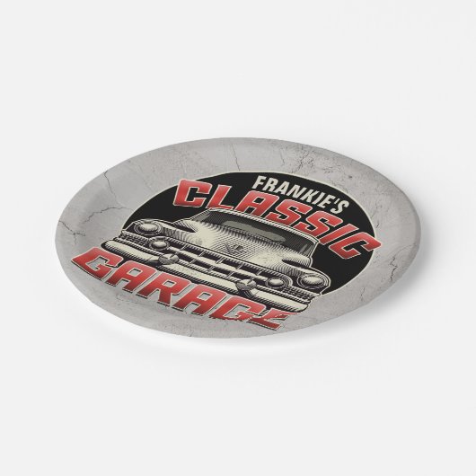 名パーソナライズされた前クラシック車ガレージカスタムショップ ペーパープレート (アングル)