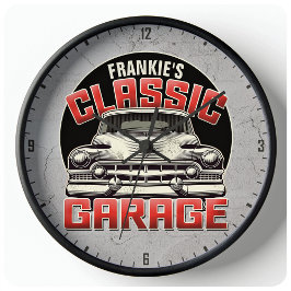 名パーソナライズされた前クラシック車ガレージカスタムショップ ラージ壁時計