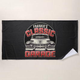 名パーソナライズされた前クラシック車庫 ビーチタオル