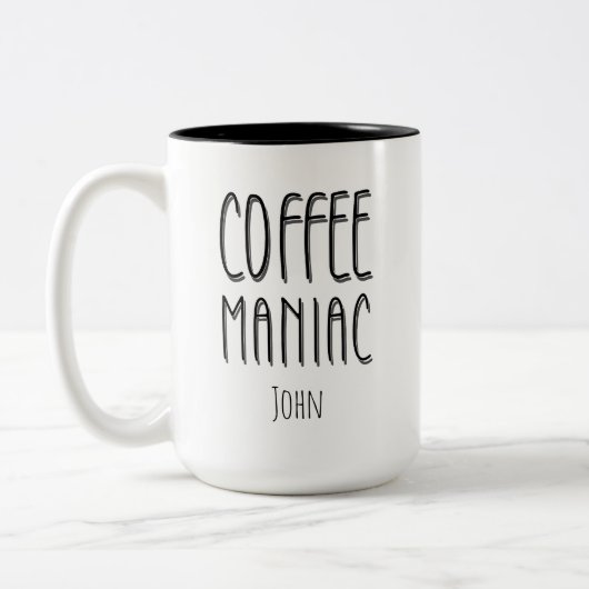 名パーソナライズされた前コーヒーマニアック – おもしろい ツートーンマグカップ (左)