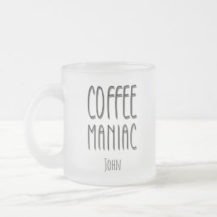 名パーソナライズされた前コーヒーマニアック – おもしろい フロストグラスマグカップ