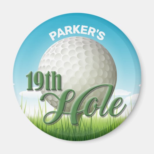 名パーソナライズされた前ゴルファーGolf Pro Ball 19th Hole マグネット (正面)