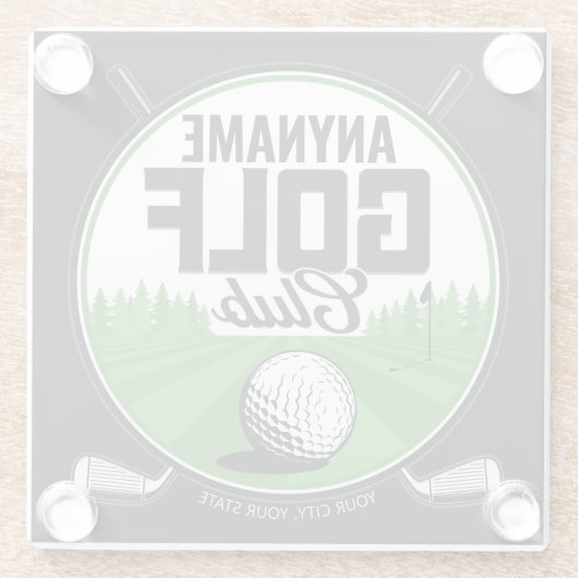 名パーソナライズされた前ゴルフクラブプレーヤー ガラスコースター (裏面)