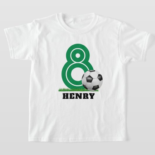 名パーソナライズされた前サッカー少年誕生日 Tシャツ (レイダウン)