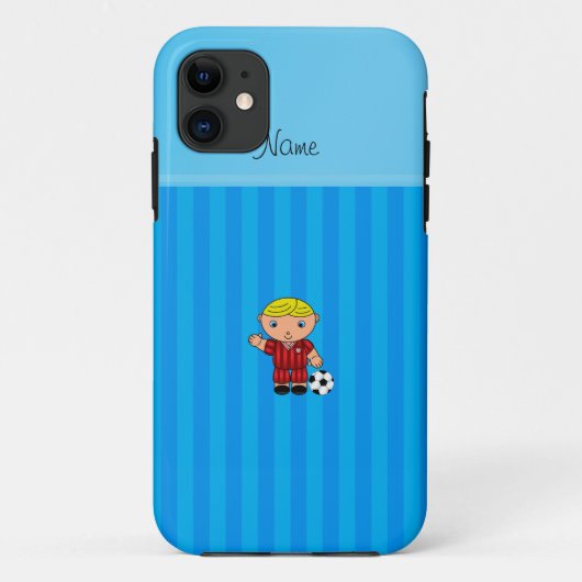 名パーソナライズされた前サッカー選手スカイブルーストライプ Case-Mate iPhoneケース (裏面)