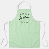 名パーソナライズされた前シェフの設立年ミントグリーン エプロン (正面)