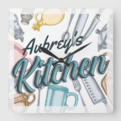 名パーソナライズされた前スタイリッシュグルメ スクエア壁時計 (正面)