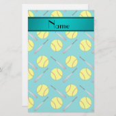 名パーソナライズされた前ターコイズソフトボールパターン 便箋 (正面/裏面)