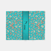 名パーソナライズされた前ターコイズ フリースブランケット (正面(横))