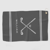 名パーソナライズされた前ダークグレストライプーズスタイリッシュ ゴルフタオル (横)