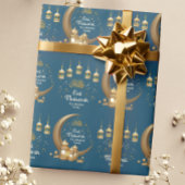 名パーソナライズされた前ティール(緑がかった色)と金ゴールドEid Mubarak ラッピングペーパー